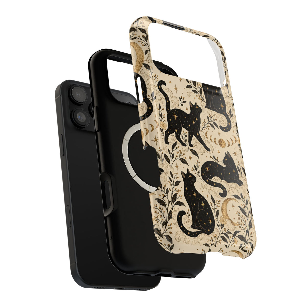 Moon Phases Black Cat Magnetic Impact-Resistant Phone Case